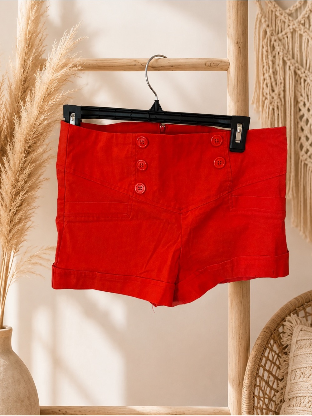 mandee Red High-Waist Button-Front Shorts